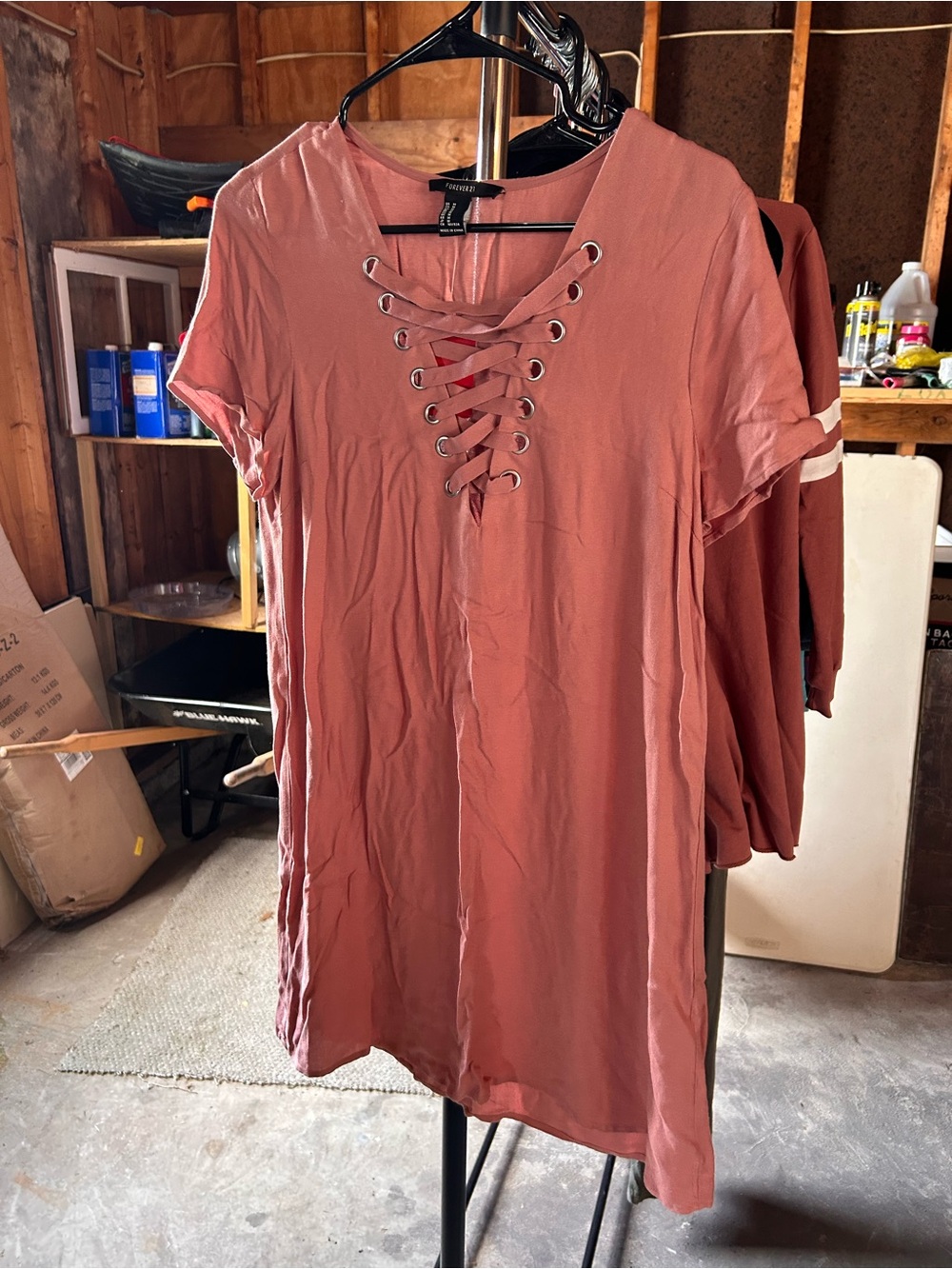Forever 21 Mauve Lace-Up V-Neck Dress